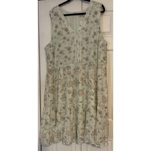 Loft Plus Mint Green Peach Floral Vneck Summer Dress Size 24 NEW